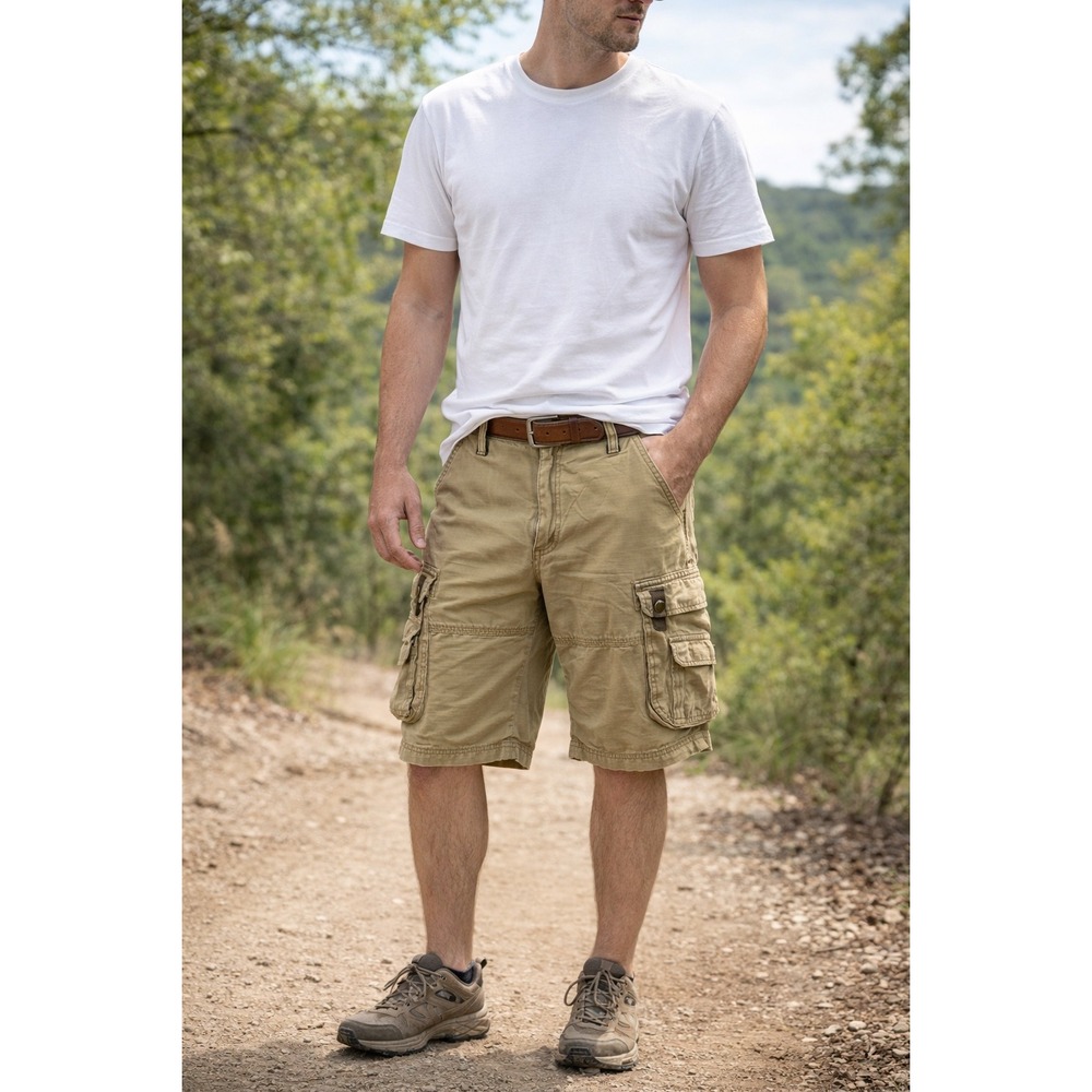 Old Mill Mens Ripstop Cargo Shorts‎ Khaki Tan Size 36 Cotton Utility Outdoor